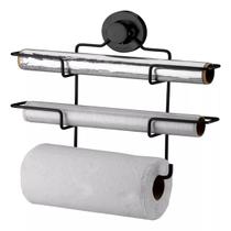 Porta papel toalha alumínio PVC preto fosco Future fixação por Ventosa 4018PT Porta papel toalha alumínio PVC preto fosco Future fixação por Ventosa 4018PT