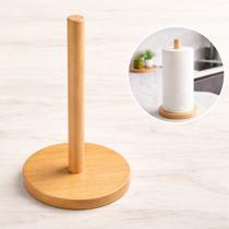 Porta Papel Toalha Bambu Cozinha Suporte Vertical Mesa Base Redonda