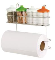 Porta Papel Toalha de Parede Suporte Suspenso com Porta Tempero 4 Potes de Plástico Porta Papel Toalha de Parede Suporte Suspenso com Porta Tempero 4 Potes de Plástico