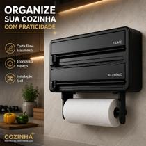 Porta Papel Toalha Filme PVC Alumínio 3 Em 1 De Parede Organizador Com Fixação