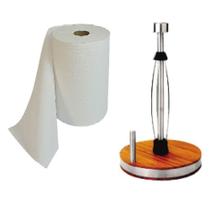 Porta Papel Toalha Inox Com Suporte em Bambu Luxo Qualidade