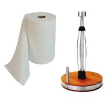 Porta Papel Toalha Inox Com Suporte em Bambu Luxo Qualidade