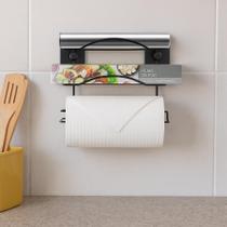 Porta Papel Toalha Triplo Guardanapo De Colar Adesivo 3M Preto Fosco Parede Armário Cozinha Porta Papel Toalha Triplo Guardanapo De Colar Adesivo 3M Preto Fosco Parede Armário Cozinha