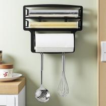 Porta Papel Toalha Triplo Suporte Preto Rolos Para Cozinha 3 em 1 Porta Papel Toalha Triplo Suporte Preto Rolos Para Cozinha 3 em 1