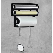 Porta Papel Toalha Triplo Suporte Preto Rolos Para Cozinha 3 em 1