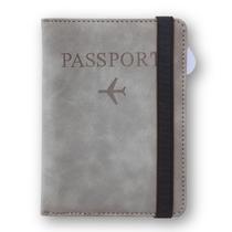 Porta Passaporte Documentos Cartões Cédulas Novo Couro PU Cinza