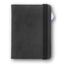 Porta Passaporte Em Couro PU Com Elástico Novo Documento Preto