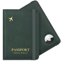 Porta-passaporte Stouchi com slot Airtag, bloqueio de RFID, verde