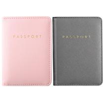 Porta-passaportes Frienda Classic em material sintético cinza e rosa Porta-passaportes Frienda Classic em material sintético cinza e rosa
