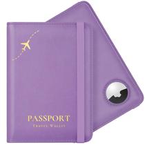 Porta-passaportes Stouchi AirTag com bloqueio de RFID roxo