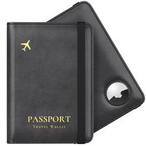 Porta-Passaportes Stouchi com AirTag e Bloqueio RFID - Couro PU Preto