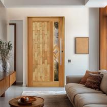 Porta Pivotante Couro em Pé Losango Batente 14 Puxador Barra Chata 80 cm 120 x 210 Esquerdo Rodam Marrom