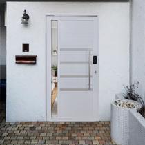 Porta Pivotante de Alumínio 210 X 100cm com Friso, Visor e Fechadura Digital Linha 30 Direita