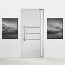 Porta Pivotante de Alumínio 210 x 120cm com Puxador, Friso e Vidro Veneza Esquadrias Bergamo Branco