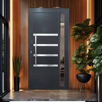 Porta Pivotante de Alumínio 210 X 120cm com Visor, Friso e Fechadura Digital Linha 30 Esquerda