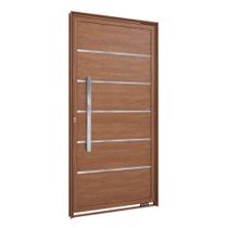 Porta Pivotante Lambri de Aluminio com Friso Puxador de 80cm 215x105 Lucasa Aluminio Marrom/Madeira Porta Pivotante Lambri de Aluminio com Friso Puxador de 80cm 215x105 Lucasa Aluminio Marrom/Madeira