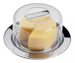 Porta Queijo Inox Queijeira Redonda Com Tampa Acrílico Premium Suporte Para Queijos Minas Mussarela