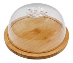 Porta Queijo Queijeira De Bambu Com Tampa Acrílico 19cm Frios Transparente Madeira Luxo Conjunto