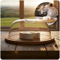 Porta Queijo Queijeira Madeira Bambu Com Tampa Mantegueira 19cm