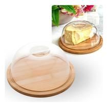 Porta Queijo Queijeira Prato Bambu E Tampa Acrílica Lyor 18,5x8cm
