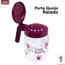 Porta Queijo Ralado com Alça e Tampa Plástico 450ml Bordo Flor - PLASUTIL