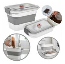 Porta Ração Dobrável Hermético 5kg Dosador Silicone Liso Cin Liso Cinza