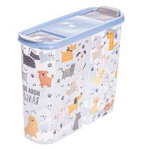 Porta Ração Pote Guarda Tudo Dueto Pet Capacidade de 2,4 kg Container de Ração Estampado Gatos e Cachorros Com Divisória Azul Plasútil