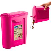Porta ração pote plástico com tampa rosa dispenser para pets gatos e cães cachorro Sanremo guardar