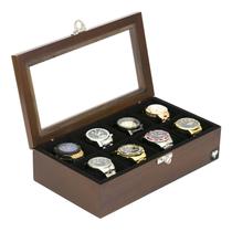 Porta Relógio Madeira Maciça Tabaco Preto 8 Divisórias