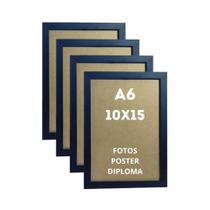 Porta Retrato 10x15 Fotos Moldura A6 Mesa e Parede Kit com 4 Unidades Preto Porta Retrato 10x15 Fotos Moldura A6 Mesa e Parede Kit com 4 Unidades Preto