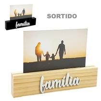 Porta retrato 10x15 madeira horizontal reto com base e frase familia - FWB