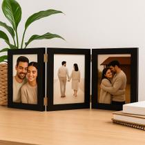 Porta Retrato Articulado Moldura Madeira Fotos 10x15 C Vidro