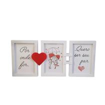 Porta Retrato de Parede 10x15 Três Fotos Branco C/ Coração Porta Retrato de Parede 10x15 Três Fotos Branco C/ Coração