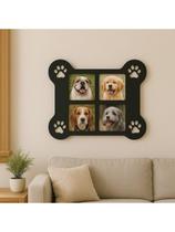 Porta Retrato de Parede em Formato de Ossinho para Cachorro, 4 Fotos 10x15cm, MDF Preto com Patinhas Decorativas, 45x45c Porta Retrato de Parede em Formato de Ossinho para Cachorro, 4 Fotos 10x15cm, MDF Preto com Patinhas Decorativas, 45x45c