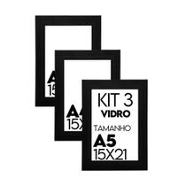 Porta retrato de Vidro 15x21cm Kit com 3 Unidades