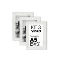 Porta retrato de Vidro Kit com 3 Molduras Para Foto 15x21cm para uso na Vertical e Horizontal