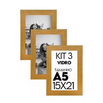 Porta retrato de Vidro Kit com 3 Molduras Para Foto 15x21cm para uso na Vertical e Horizontal