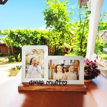 Porta Retrato Duplo 10x15 cm Amo Muito Moldura de Mesa para 2 Fotos Presente Decorativo para Casal - Geguton