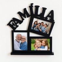 Porta Retrato Família para 3 Fotos, MDF Preto, 37x35cm com Base de Mesa, Painel Decorativo 10x15cm - Universo do MDF Porta Retrato Família para 3 Fotos, MDF Preto, 37x35cm com Base de Mesa, Painel Decorativo 10x15cm - Universo do MDF