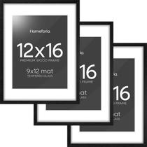 Porta-retrato Homeforia 12x16 preto em madeira com passe-partout 9x12