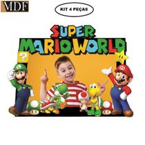 Porta Retrato Infantil 3d Mario Word Fotos 10x15 Kit 4 Un. Aniversário Mdf Adesivado