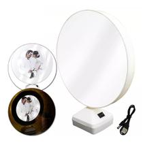 Porta Retrato LED Espelho Mágico De Mesa Branco Redondo CBRN20737