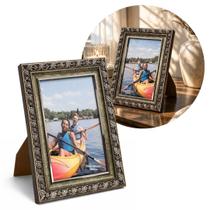 Porta Retrato Madeira Moldura Bronze Texturizado Folhagens Luxo 15x21 - Quadri Molduras