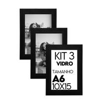 Porta retrato Molduras para Fotos com Vidro 10x15cm Kit com 3 Unidades