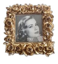 Porta Retrato Poliresina Vintage Floral Dourado 12x12