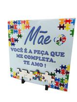 Porta Retrato Presente Azulejo Dia das Mães Autistas 20 x 20 cm com peças brancas