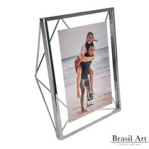 Porta-Retrato Prisma Prata 13x18cm - Moldura Geométrica de Luxo para Decoração Moderna