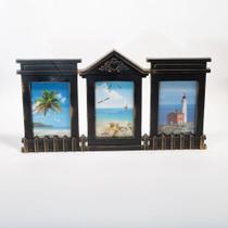 Porta Retrato Quadro De Parede Mural Triplo Preto 23x45cm Porta Retrato Quadro De Parede Mural Triplo Preto 23x45cm