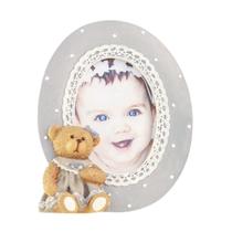 Porta Retrato Resina/Redondo Ursa Bebê Com Roupa Marrom - Modali Baby