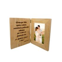 Porta Retrato Sanfonado com Vidro Frase Isaias 41:20 para Foto 10x15 Kit 5 Unidades Madeira Pinus